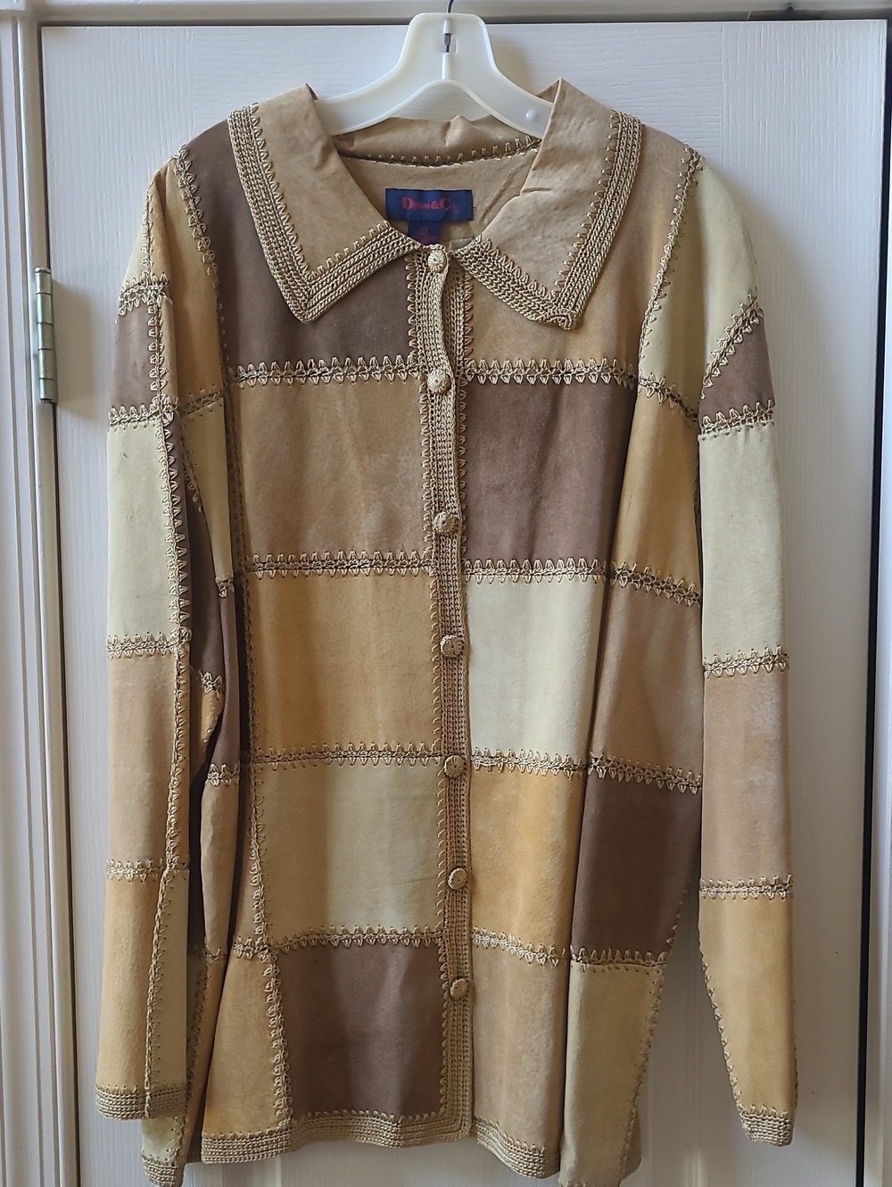 Denim &Co Patchwork 100% Leather/Suede Jacket in Neutral Browns & Cream, Size 2X